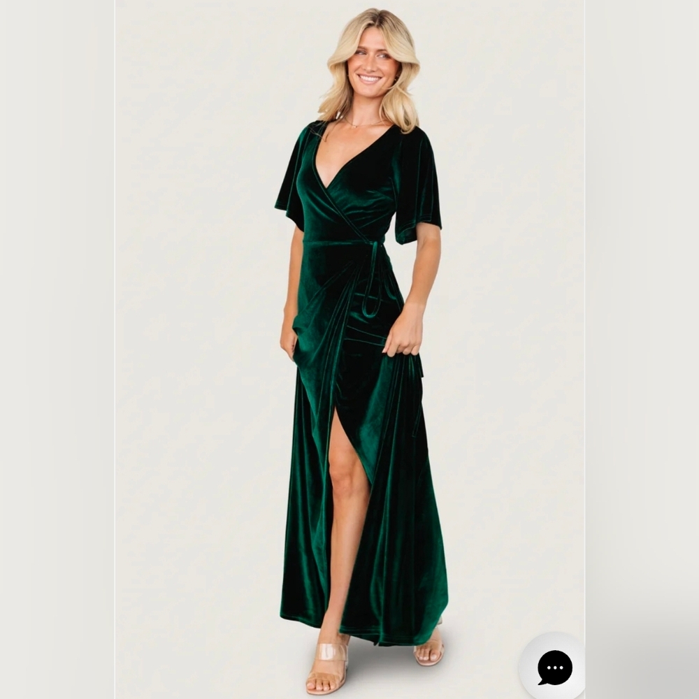 Baltic Born Deep Green Velvet Wrap Maxi Dress